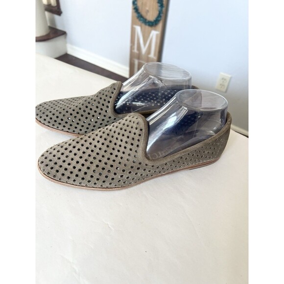 Pedro Garcia Yara flat loafer perforated shoe taupe brown suede 39.5 9 Mint $499 - Picture 2 of 12